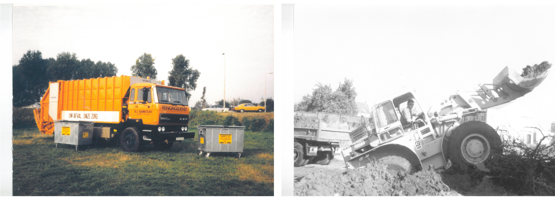 Oranje vrachtwagen, caterpillar
